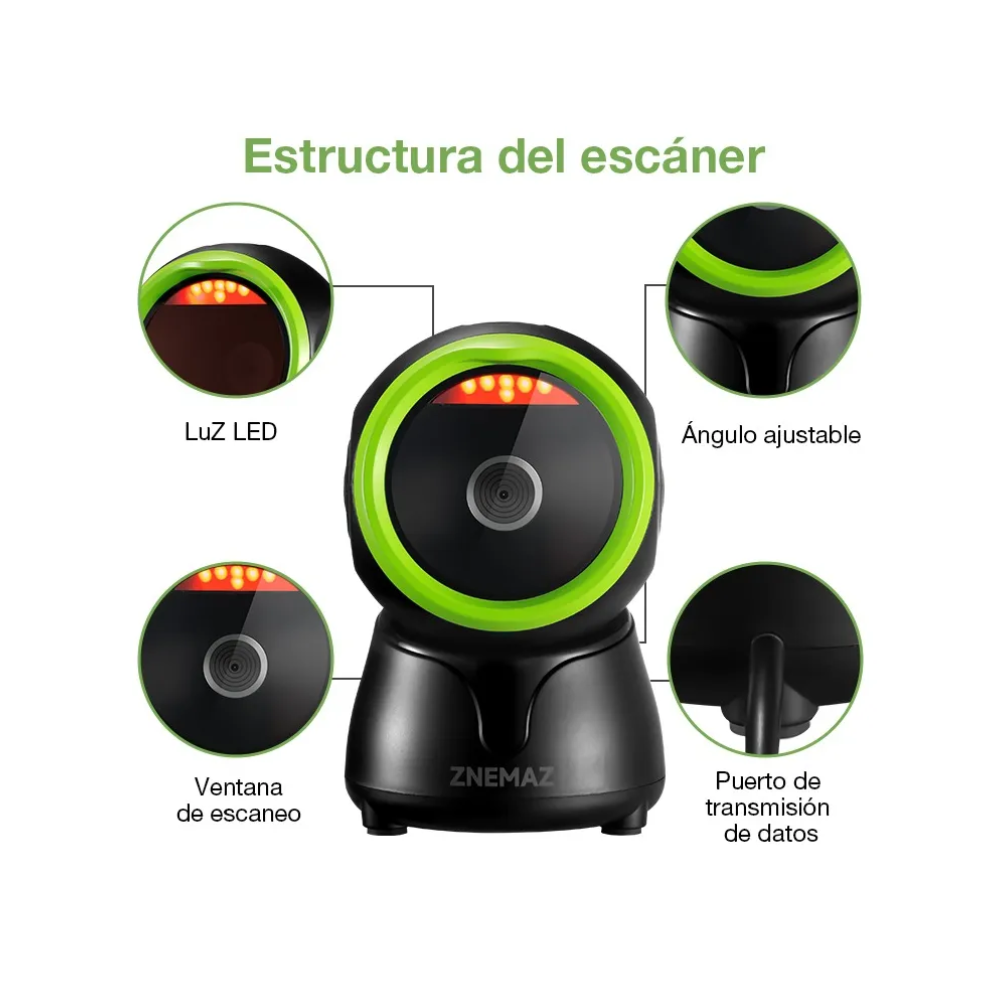 Lector De Código De Barras De Escritorio Znemaz 1d 2d Qr Negro